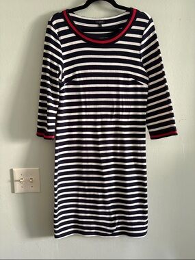 Talbots Striped Crewneck Sweater dress- Navy, White & Red M